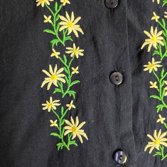 BonWorth Vintage Navy-Blue Button-Down Blouse Floral Embroidery Size Petite Med - Picture 3 of 10